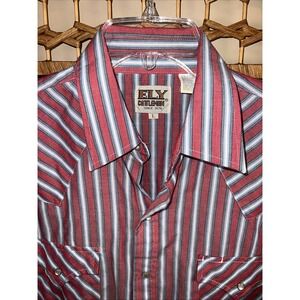 Ely Cattleman Men's Red Blue White Cowboy Western Pearl Snap Shirt Size Lg Rodeo